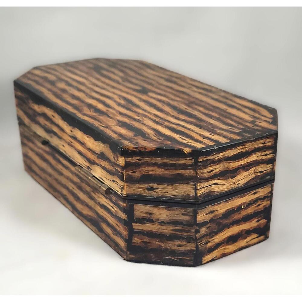 Made in Philippines Coffin Shaped Coconut Twig Lacquered Box/Black Velvet Lined